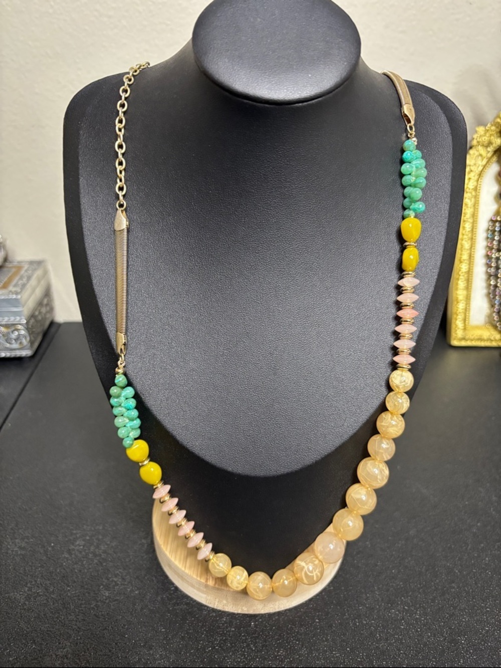 Loft Turquoise Cluster Snake Chain Gold Tone Long Fashion Preppy Necklace